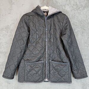 Lavenham Quilted Jacket Youth Size 12 Gray Softshell Faux Fur Lined Hooded Snap